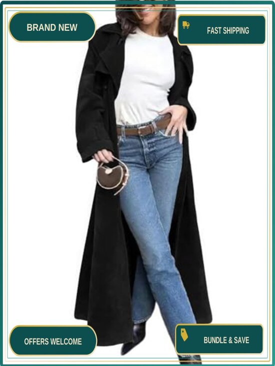 Jackets & Blazers - Faux Suede Maxi Trench Coat Notched Lapel Double Breasted Overcoat with Belt